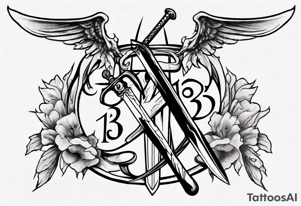 memorial tattoo using "13" and a sword tattoo idea