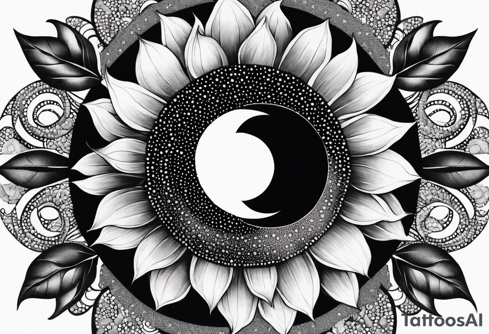 Sunflowers sun and moon tattoo idea