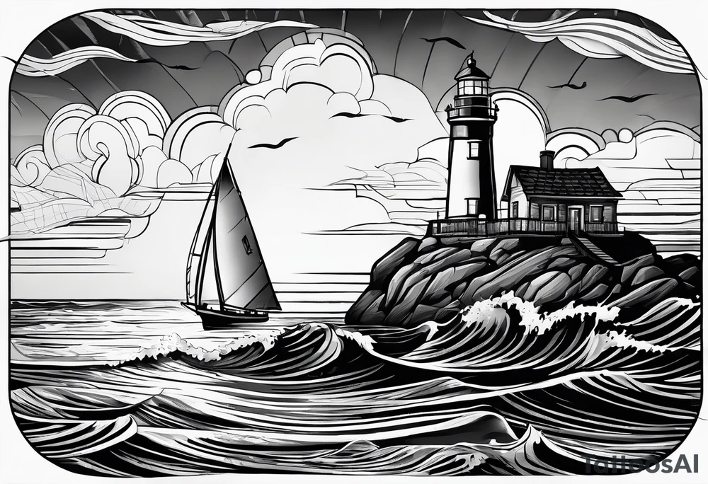sailboat sail patched in such a way that it resembles a maritime lighthouse. tattoo idea