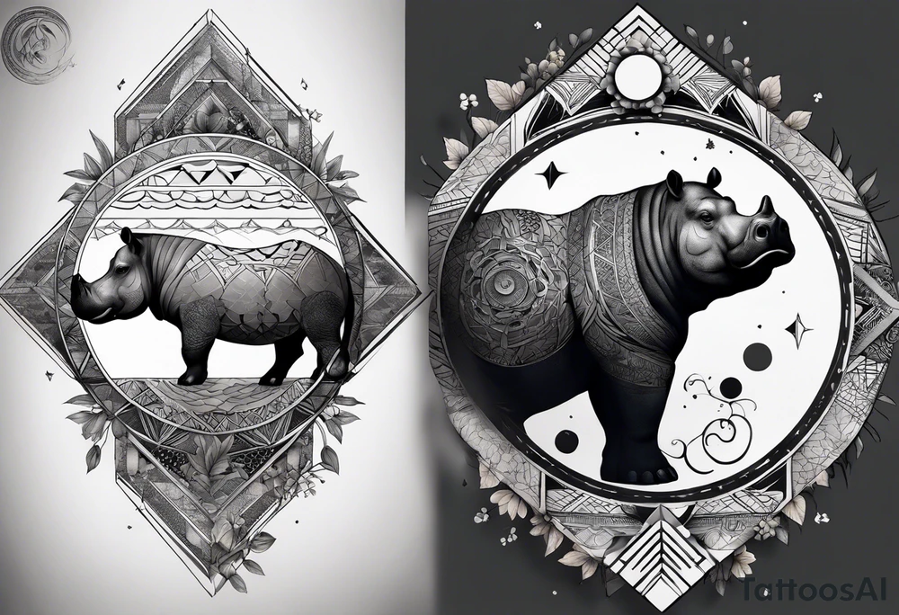 Very asymmetrical, +geometric pattern, with realistic full moon, with hippo at side look, +tribal, +geometric, +inkart , +blackwork, +grey scale, + sketch
with wintersweet flower bud, +inkart touch, +for men, detailed tattoo idea