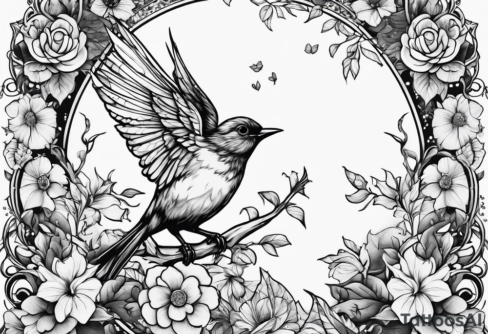Fairy, bird and pennies tattoo idea