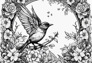 Fairy, bird and pennies tattoo idea