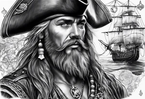 Chest tattoo that is about pirates ,captain ,treasure map tattoo idea