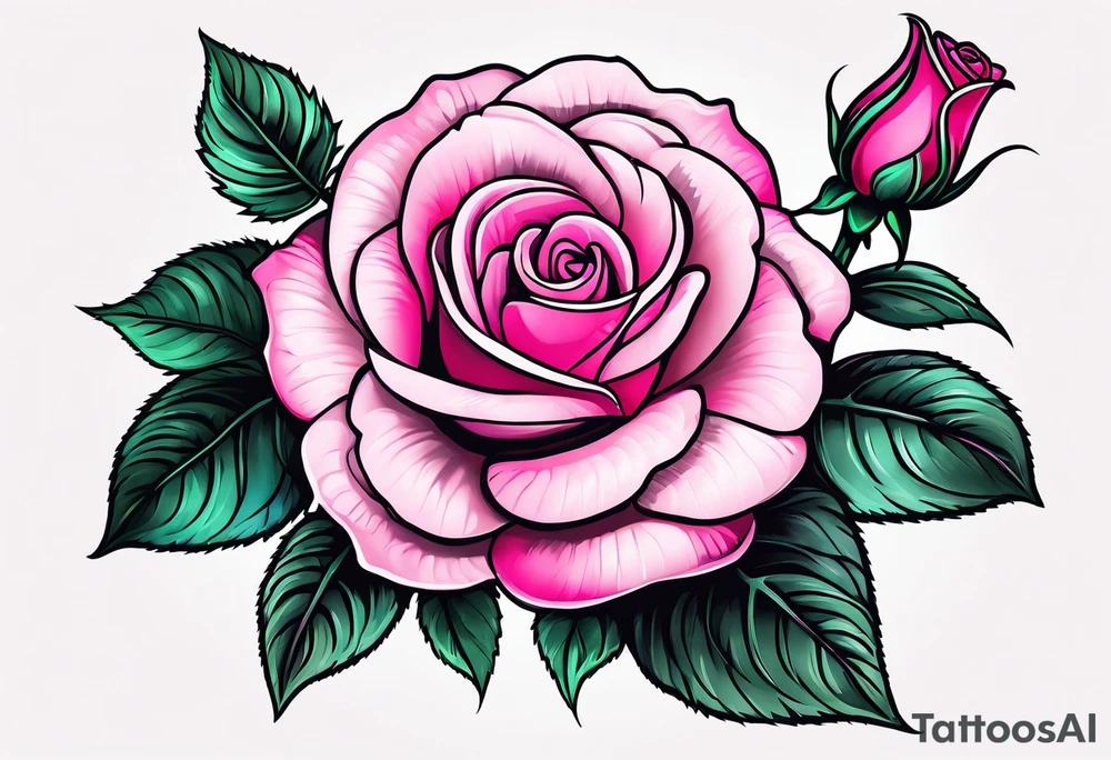 pink, neon pink, full color, traditional style roses, tattoo idea