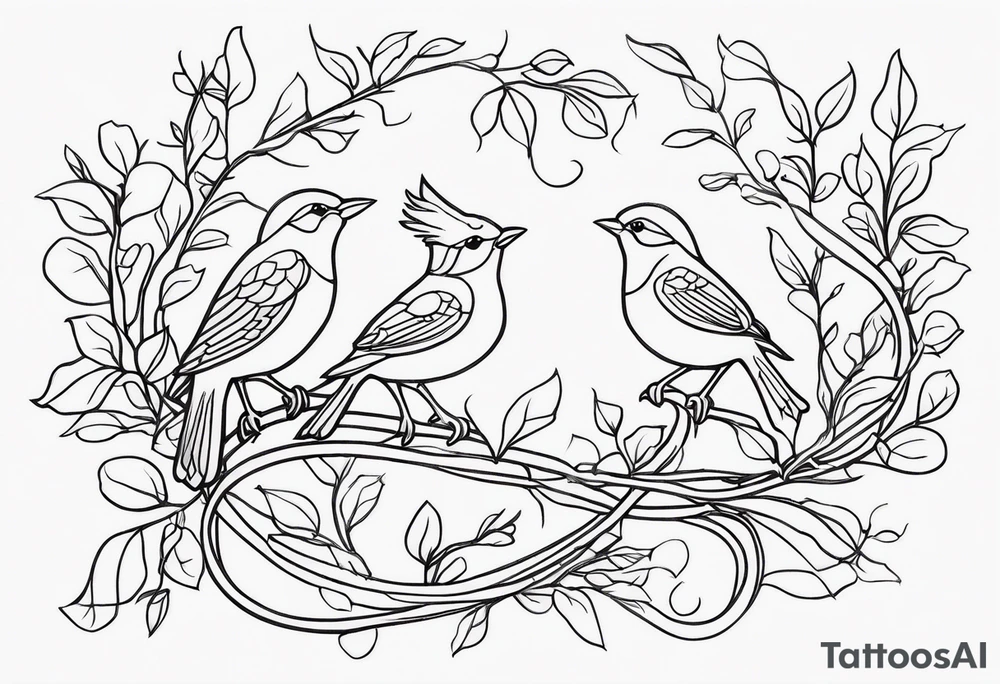 Fine line birds and vines tattoo idea