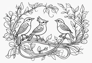 Fine line birds and vines tattoo idea