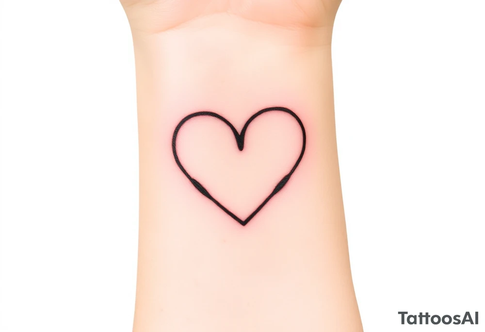 A minimalist heart outline split into two (Color: Black with a subtle red gradient along the edges) tattoo idea