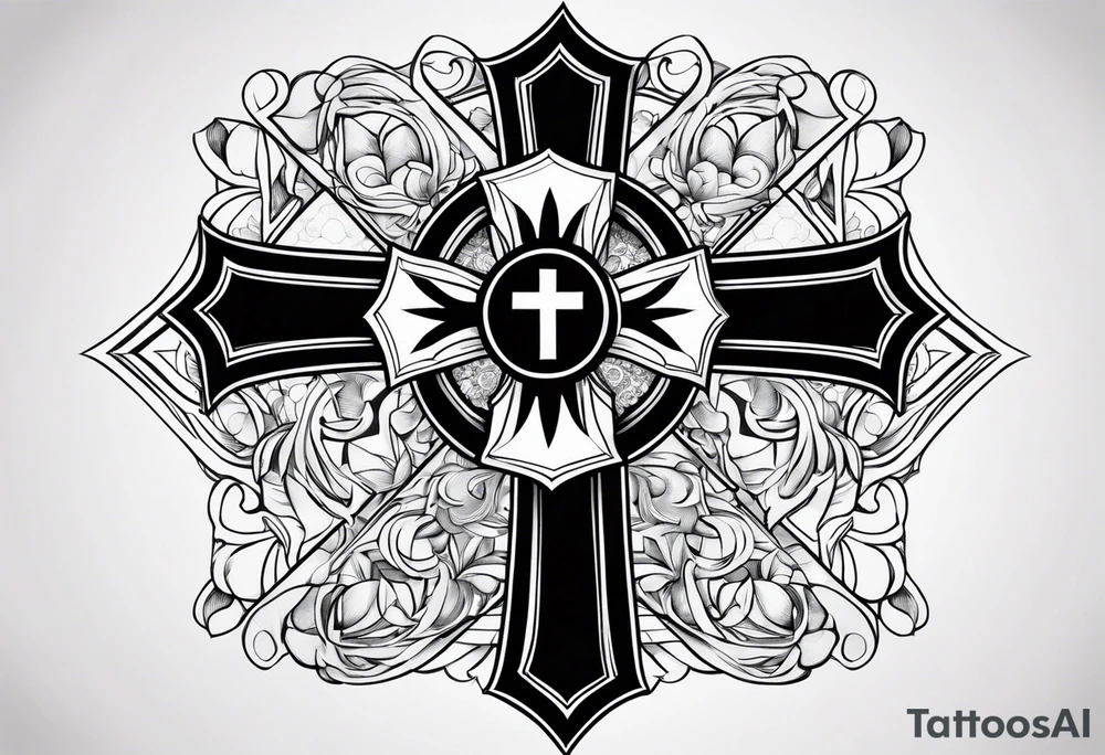 Cross with ribbon tattoo idea