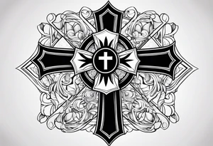 Cross with ribbon tattoo idea