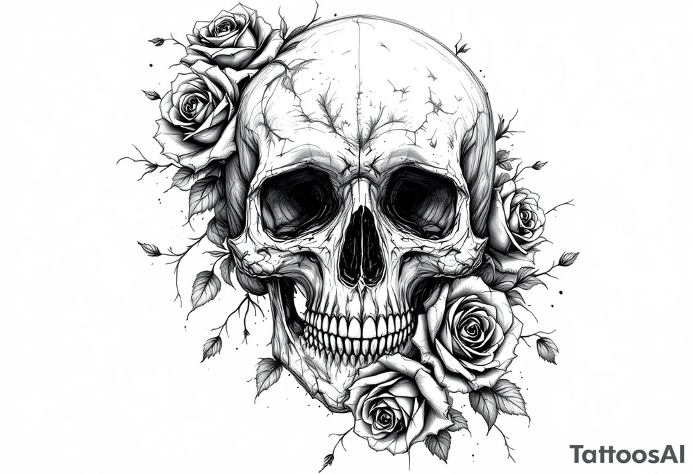 skull and roses tattoo idea