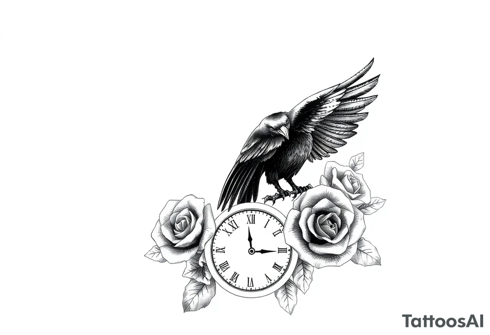 raven,roses,clock. tattoo idea