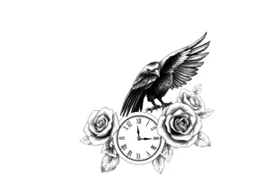 raven,roses,clock. tattoo idea