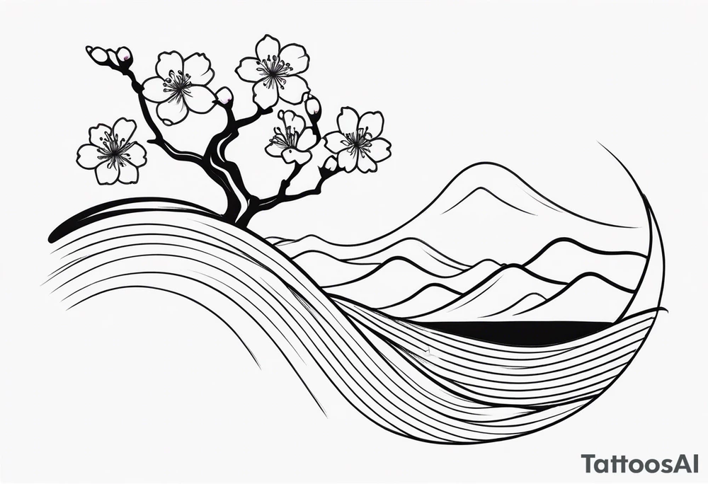 cherry blossom with waves tattoo idea