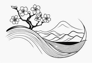 cherry blossom with waves tattoo idea