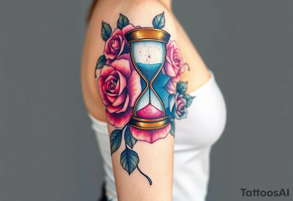 Roses with hour glass tattoo idea