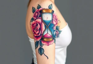 Roses with hour glass tattoo idea
