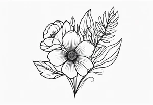 “Illustrate a small, elegant tattoo of a flower bouquet with clean lines and minimal shading, perfect for a feminine touch.” tattoo idea