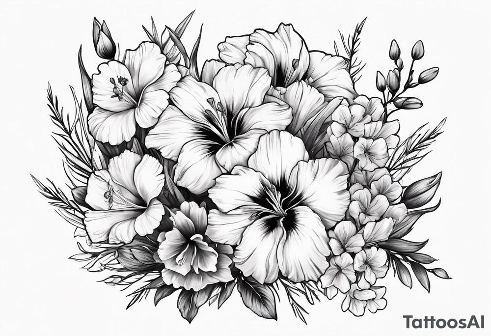 Cosmos's and Gladiolus 
Bouquet tattoo idea