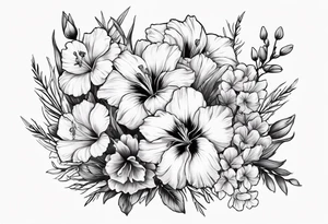 Cosmos's and Gladiolus 
Bouquet tattoo idea