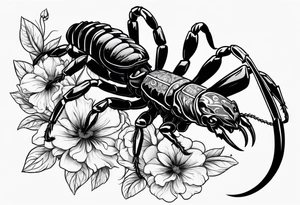 futuristic scorpion animation with flowers bloody tattoo idea