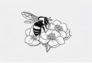 Small tattoo. There’s a hydrangea and a bee but they are not touching. Make the bee smaller than the hydrangea and have the bee off to the side. Bee is smaller than the hydrangea tattoo idea