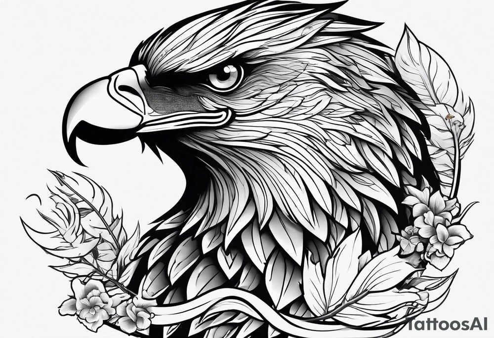 Eagle, Tasmanian devil, black swirl filler, snake, leaves tattoo idea