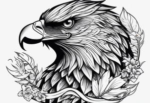 Eagle, Tasmanian devil, black swirl filler, snake, leaves tattoo idea