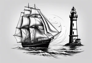 voilier avec phare marin imbriqué dans une voile. tattoo idea