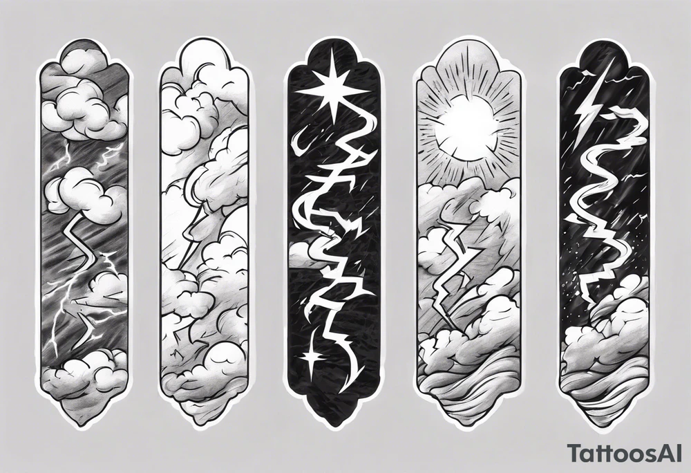 forearm sleeve lightning and clouds pattern tattoo idea