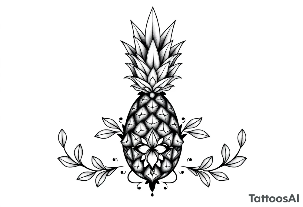 Bushy crown pineapple vagina, design to go over vagina , erotic vagina area design, anus to be at the bottom tattoo idea