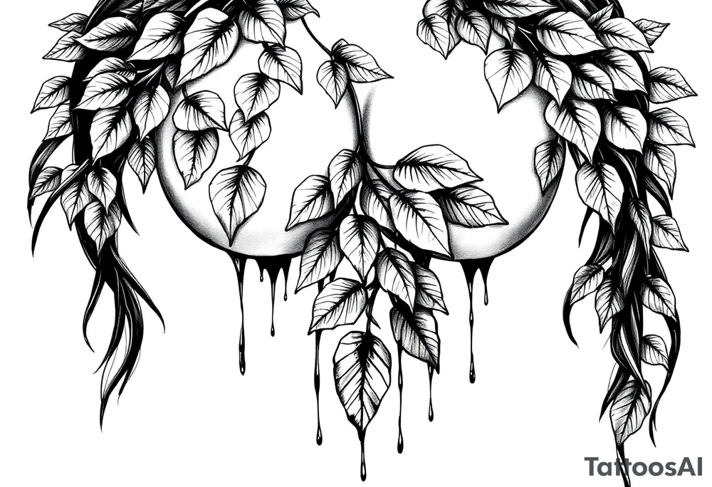 breasts covered with leaves dripping with ink tattoo idea