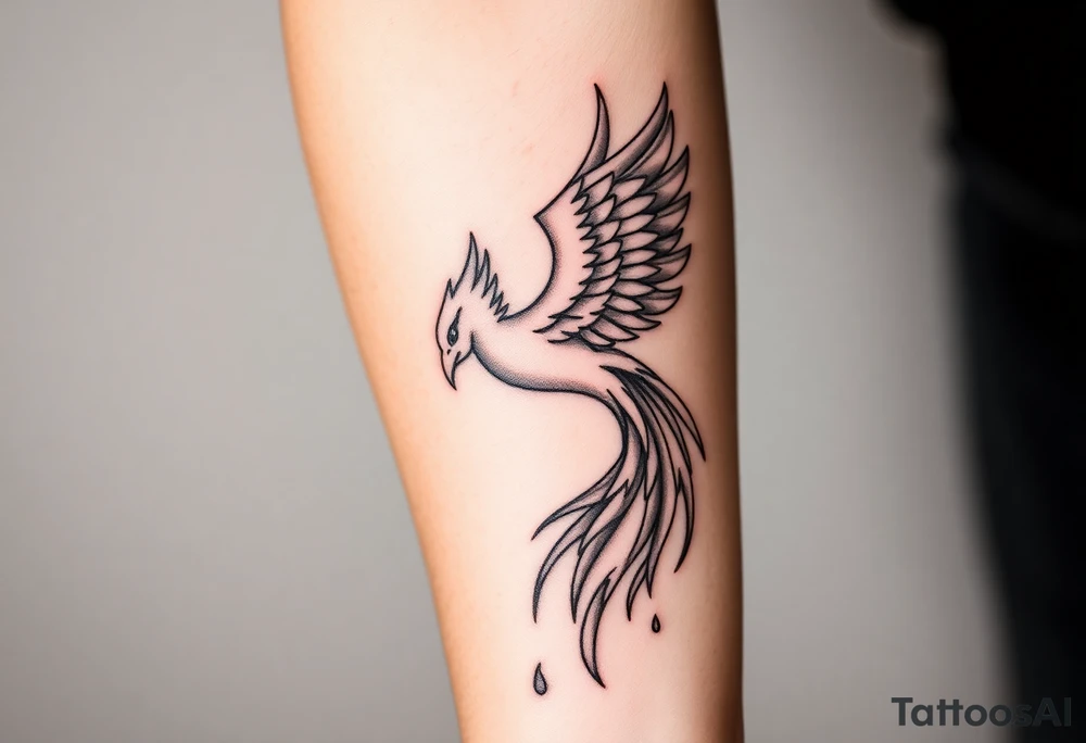 magnificent phoenix rising from golden flames with trailing embers tattoo idea