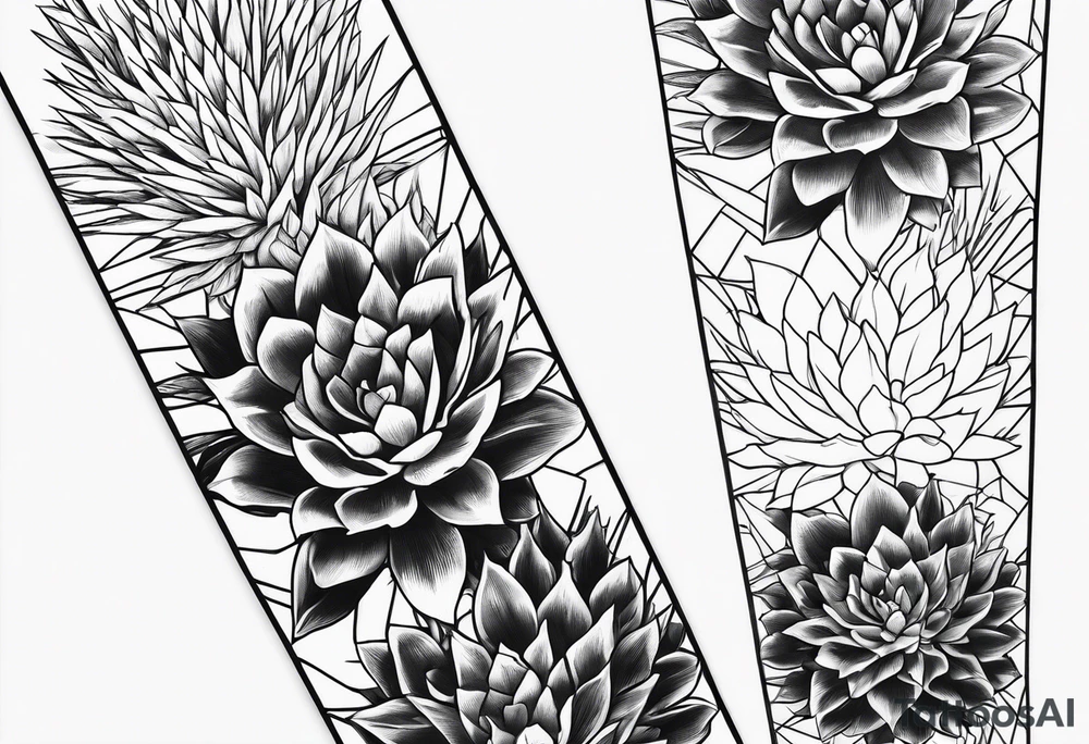 Forearm sleeve with cactus and greenery tattoo idea