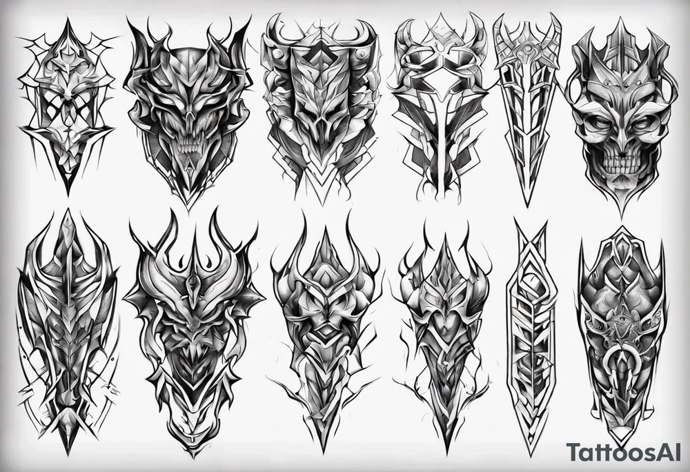 Demonic leg armor symmetrical tattoo idea