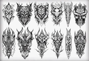 Demonic leg armor symmetrical tattoo idea
