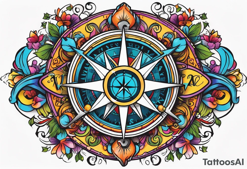 Compass wonderland skulls tattoo idea