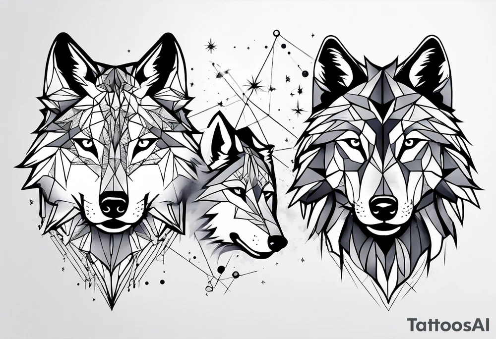 Constellation, two animal wolf, géométric tattoo idea