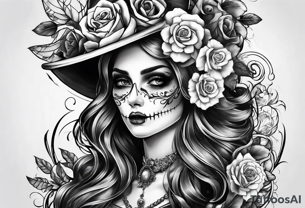 lady skeleton tattoo idea
