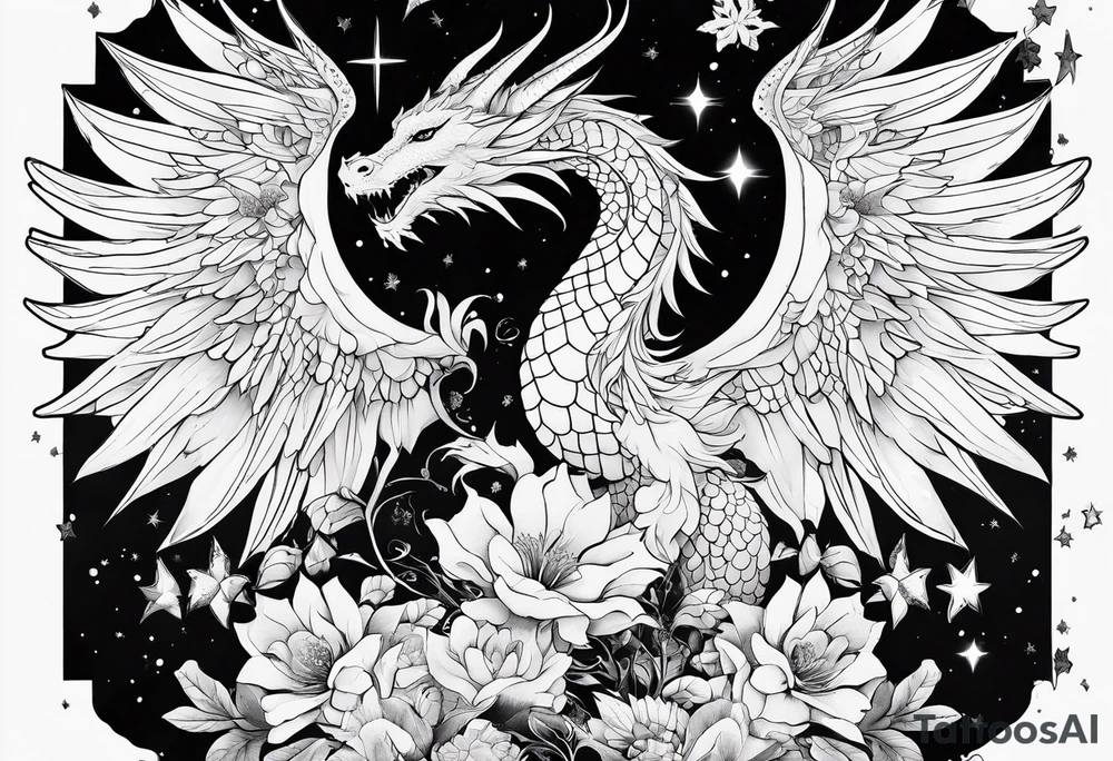 Constellation, wing , snow , cross , dragon female japan kawaii , flower tattoo idea