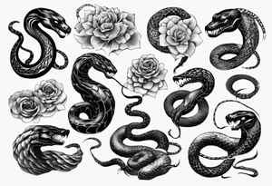 lots of black.  a snake going from chest to shoulder tattoo idea