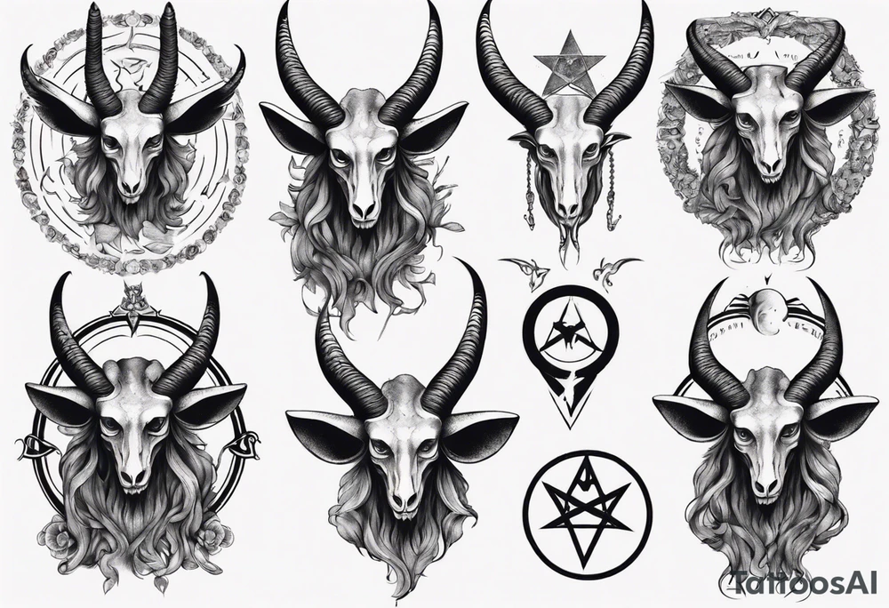 Baphomet sleeve high contrast human like tattoo idea