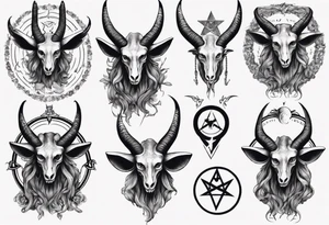 Baphomet sleeve high contrast human like tattoo idea