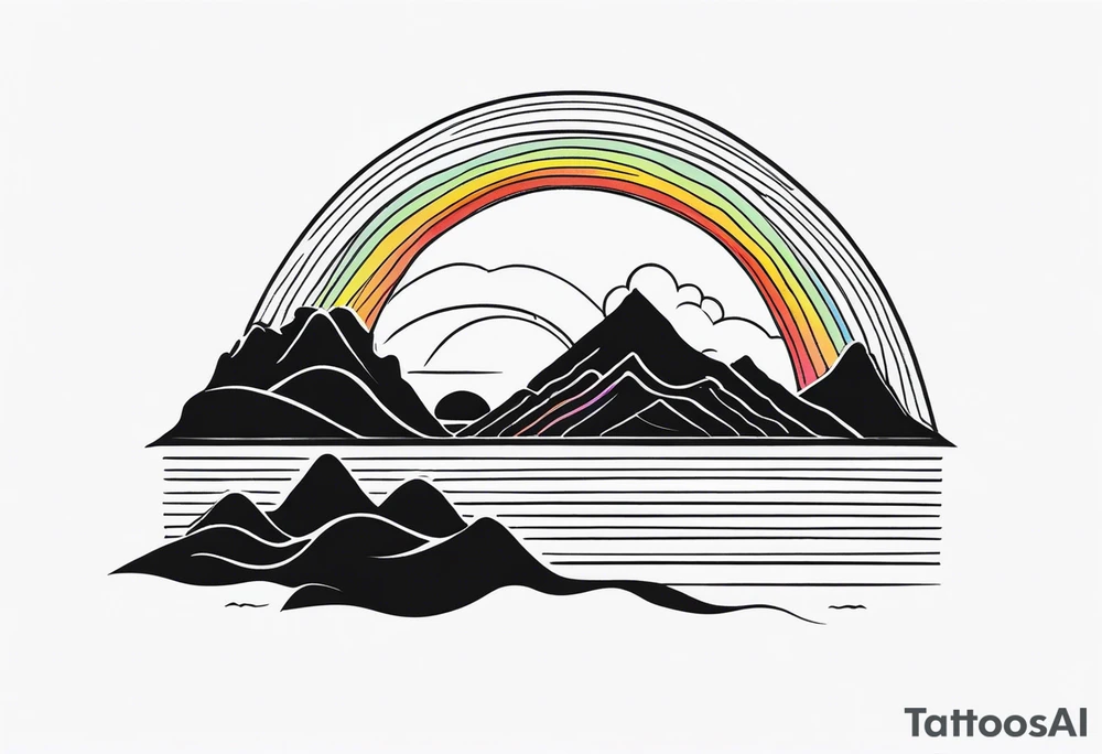 black minimalistic sunrise with rainbow tattoo idea