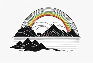 black minimalistic sunrise with rainbow tattoo idea