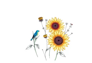 Sunflowers, bluebird, wild flowers tattoo idea