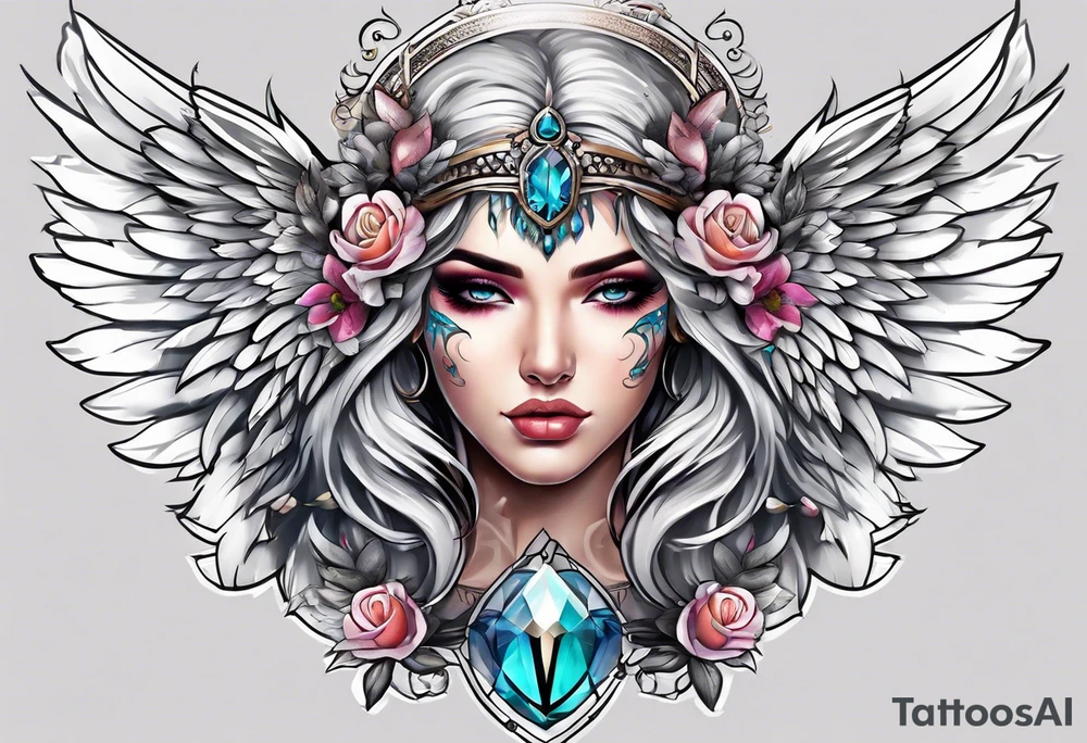 Half face half angel face tattoo idea