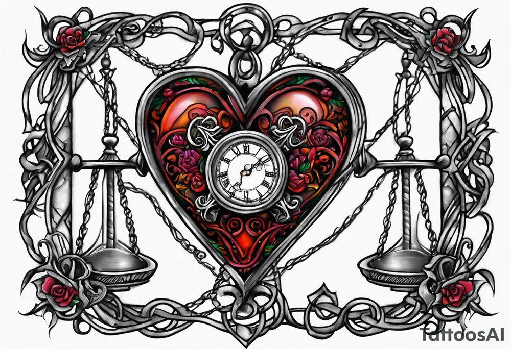 Marti Michael heart barbwire hourglass tattoo idea