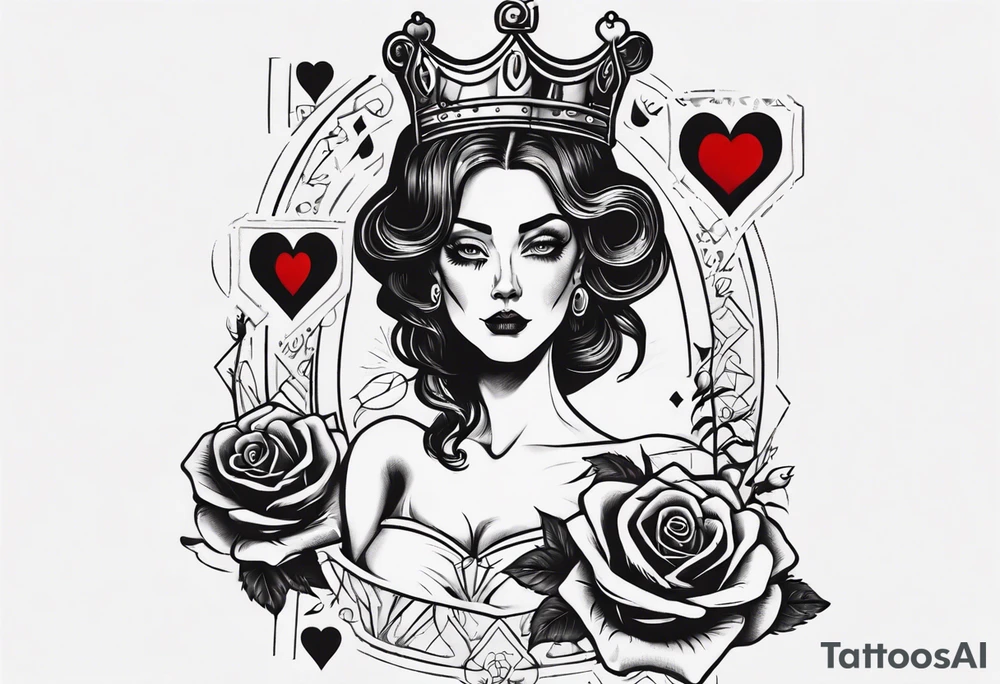 queen of hearts with a rose in her hand tattoo idea