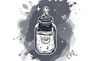 A baby bottle with pacifier outlined in soft pastel tones conveys the gentle and devoted care of early motherhood. tattoo idea