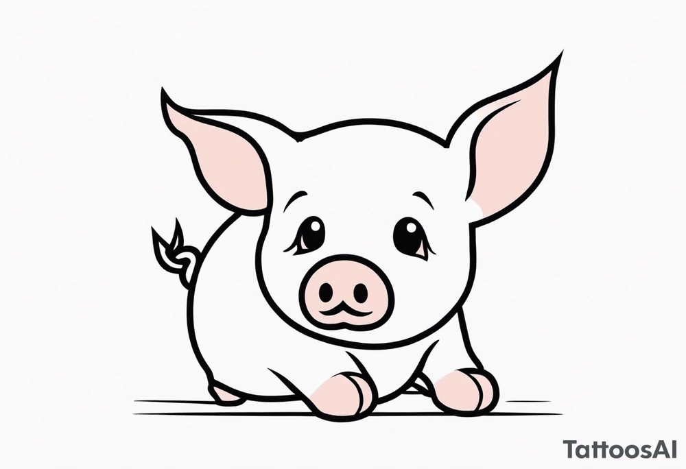 minimalist tattoo of a cute pig or piglet that contains text: "friends. not food" 

only very thin lines. no shading. black and white only tattoo idea